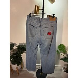H&M rose embroidered denim 10 oversize straight leg soft medium wash classic LG
